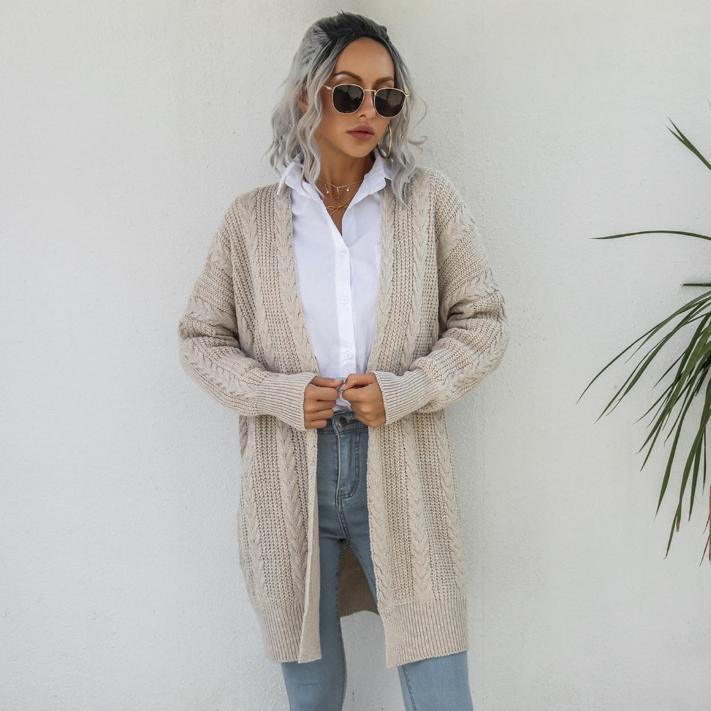 Autumn and winter new loose casual fried dough twist knitting cardigan coat