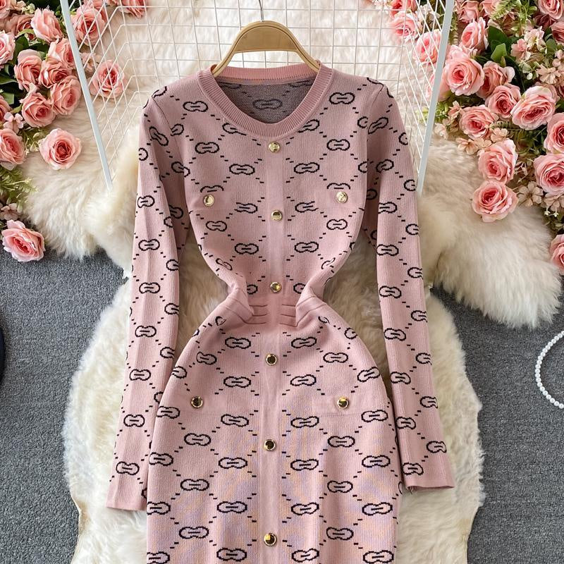 Autumn and Winter Round Neck Elastic Knitted New Temperament Skinny Sweetheart Dress