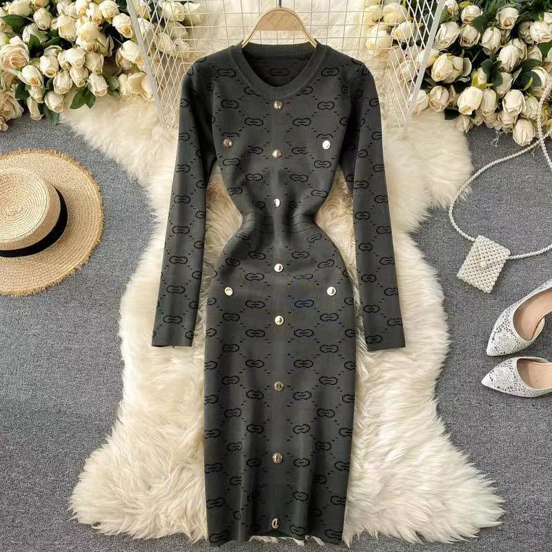 Autumn and Winter Round Neck Elastic Knitted New Temperament Skinny Sweetheart Dress