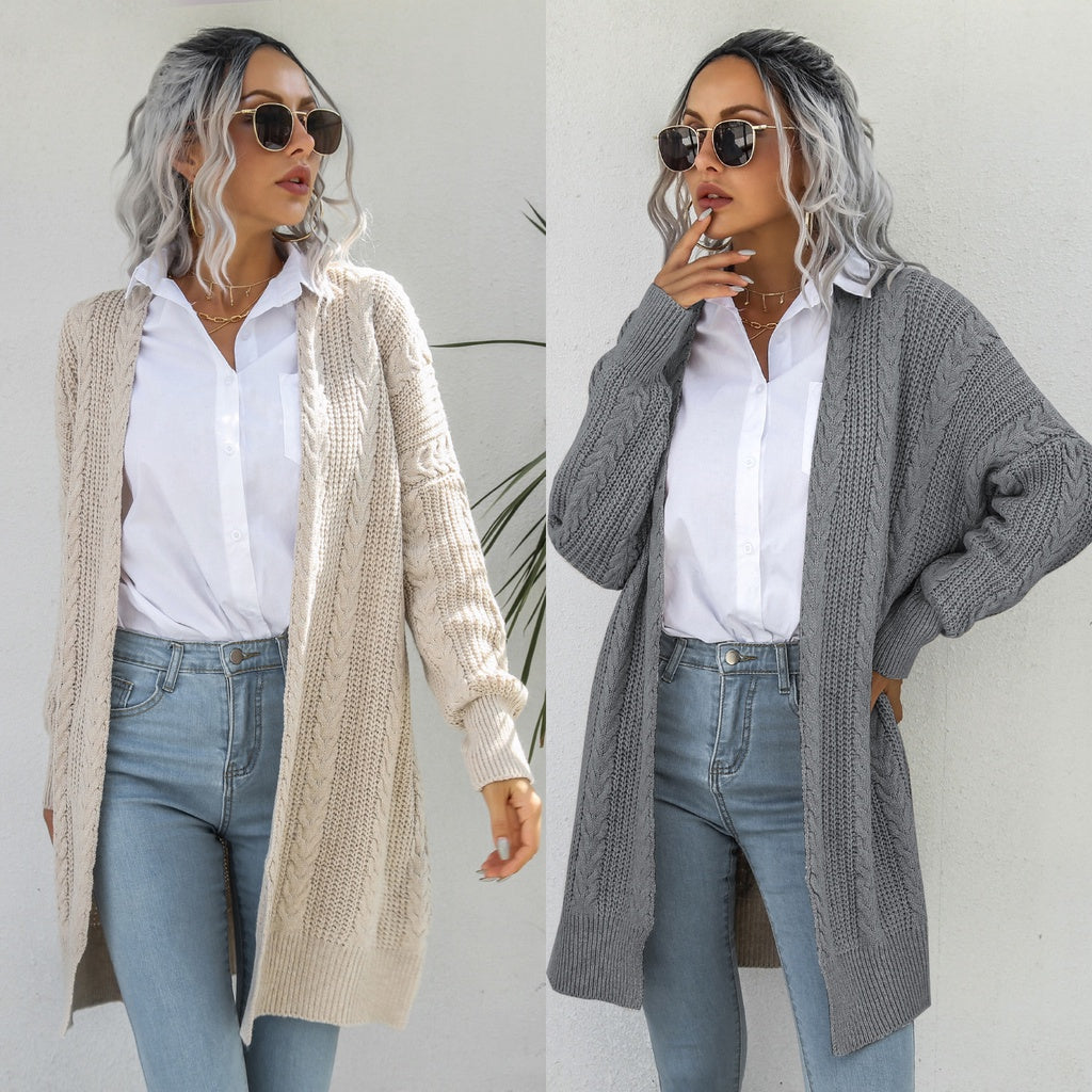 Autumn and winter new loose casual fried dough twist knitting cardigan coat